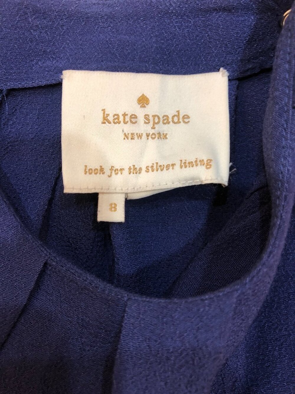 Kate Spade Pleated Neckline Elastic Waist Sleeveless Navy Dress Size 8 - Picture 4 of 10